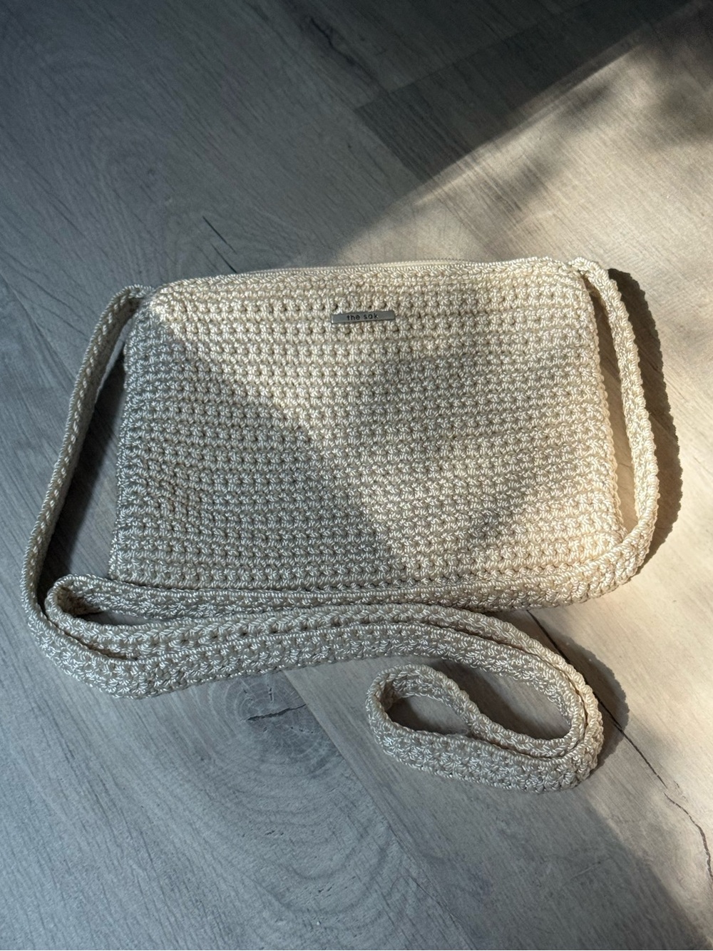 the Sak Woven Crochet Crossbody Bag in Cream EUC